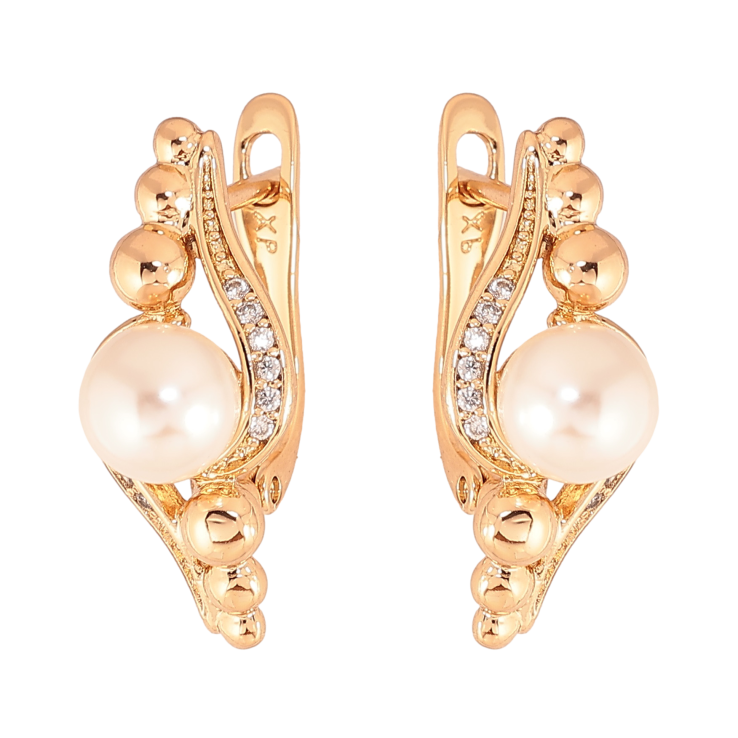 Сережки Xuping колір Позолота 18K англійський замок "Візерунок з перлинами" фото №8