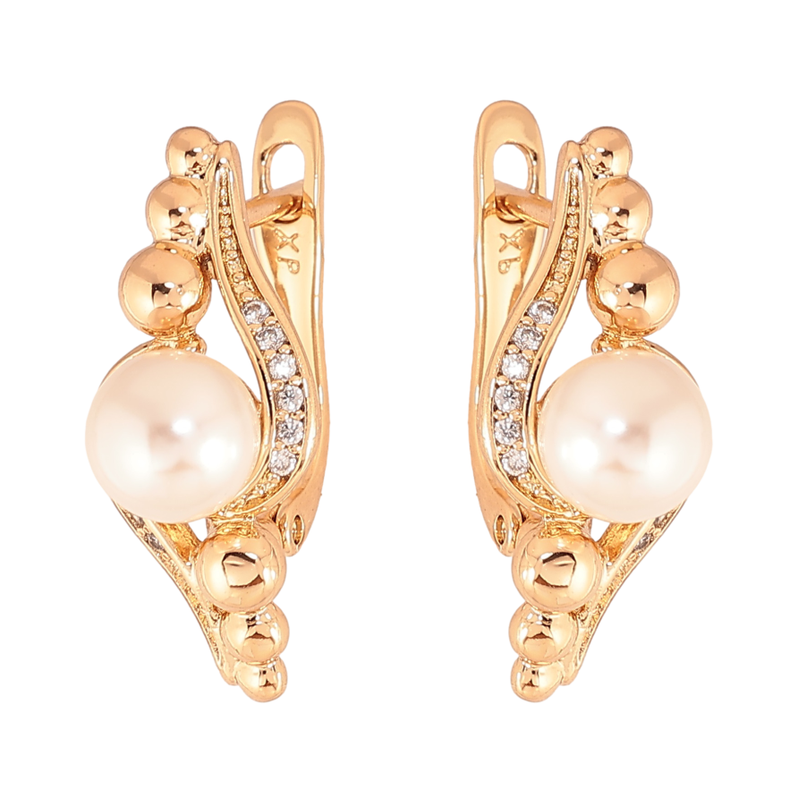 Сережки Xuping колір Позолота 18K англійський замок "Візерунок з перлинами" фото №1 Сережки Xuping колір Позолота 18K англійський замок "Візерунок з перлинами" фото №1