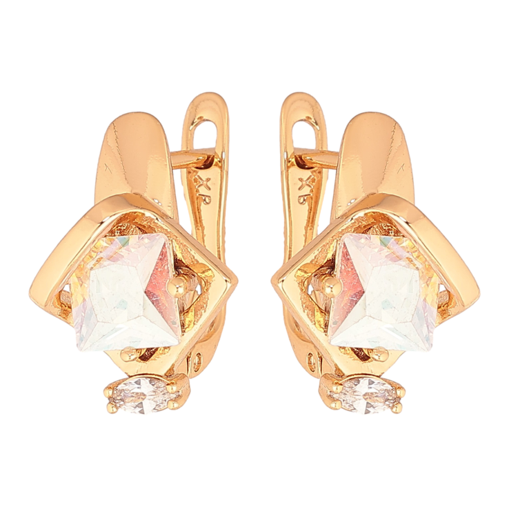 Сережки Xuping колір Позолота 18К англійський замок "Візерунок з райдужними кристалами" фото №10 Сережки Xuping колір Позолота 18К англійський замок "Візерунок з райдужними кристалами" фото №10