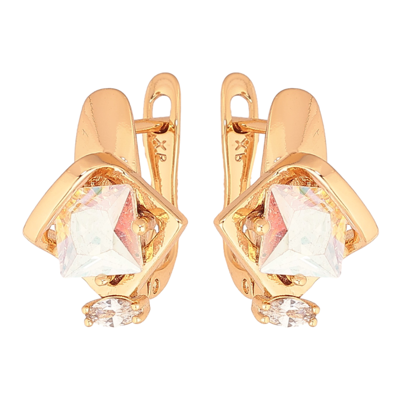 Серьги Xuping цвет Позолота 18К английский замок "Узор с радужными кристаллами" фото №1 Серьги Xuping цвет Позолота 18К английский замок "Узор с радужными кристаллами" фото №1