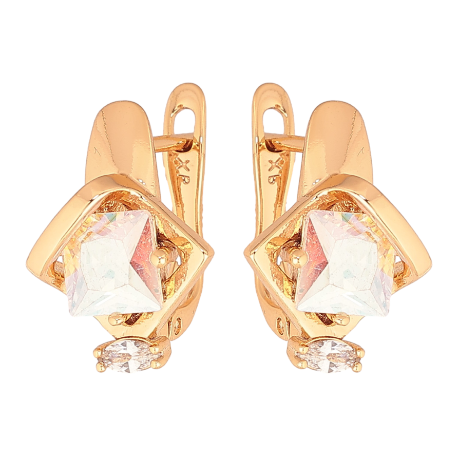 Сережки Xuping колір Позолота 18К англійський замок "Візерунок з райдужними кристалами" фото №1 Сережки Xuping колір Позолота 18К англійський замок "Візерунок з райдужними кристалами" фото №1