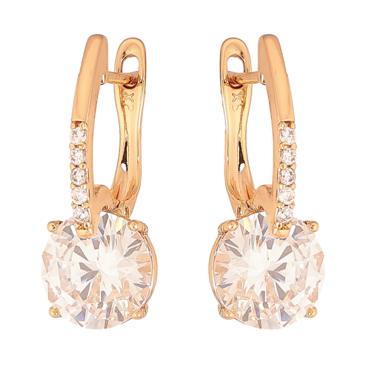 Серьги Xuping цвет Позолота 18К английский замок "Узор с кристаллами" фото №2