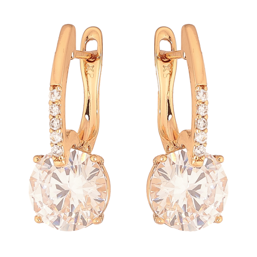 Серьги Xuping цвет Позолота 18К английский замок "Узор с кристаллами" фото №1