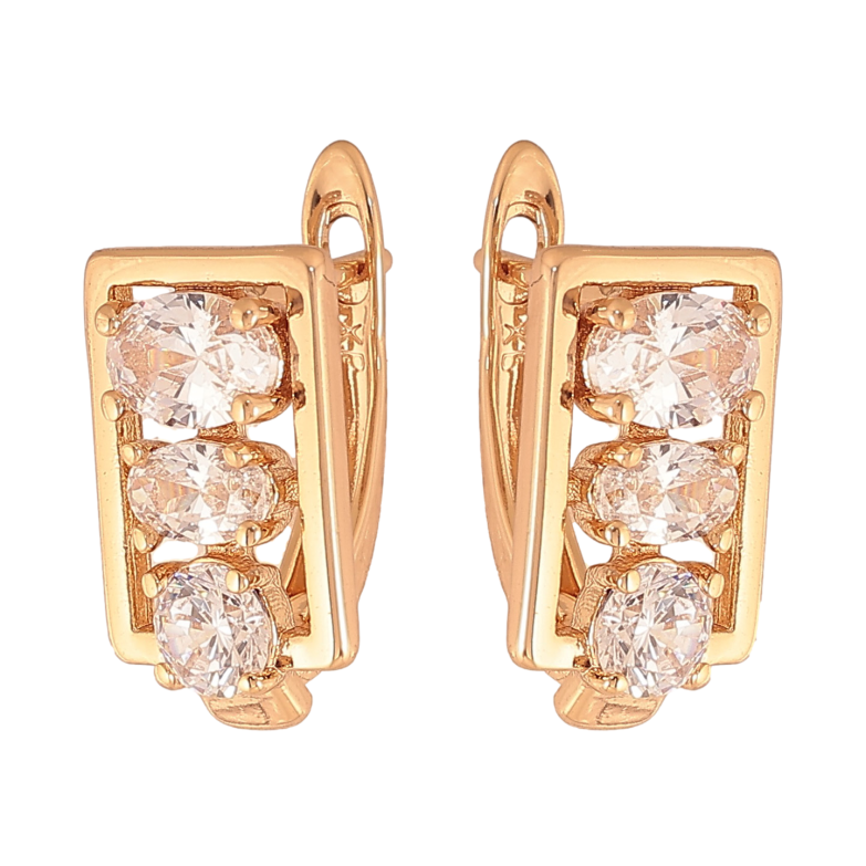 Сережки Xuping колір Позолота 18К англійський замок "Візерунок з кристалами" фото №1