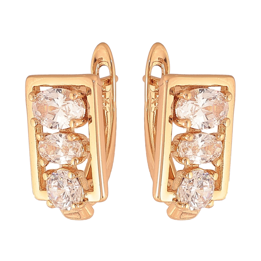 Сережки Xuping колір Позолота 18К англійський замок "Візерунок з кристалами" фото №1