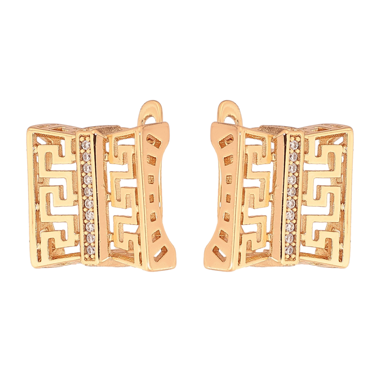 Сережки Xuping колір Позолота 18К англійський замок "Різний візерунок з доріжками кристалів" фото №1