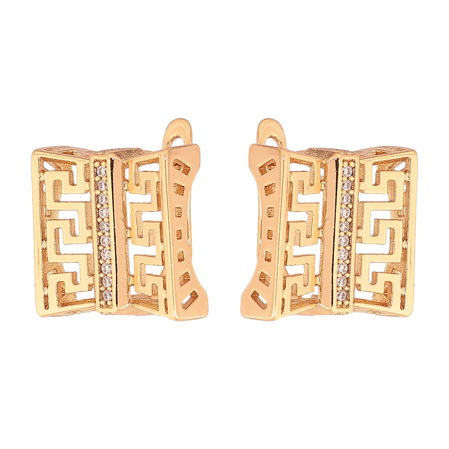 Сережки Xuping колір Позолота 18К англійський замок "Різний візерунок з доріжками кристалів" фото №1