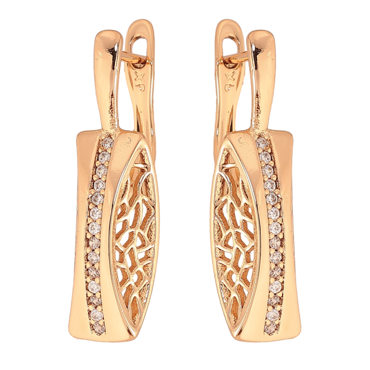 Сережки Xuping колір Позолота 18К англійський замок "Різний візерунок з доріжками кристалів" фото №12 Сережки Xuping колір Позолота 18К англійський замок "Різний візерунок з доріжками кристалів" фото №12