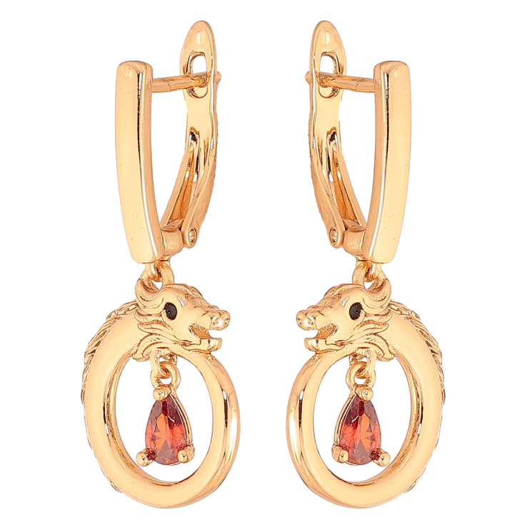 Сережки Xuping колір Позолота 18K англійський замок "Підвіски дракон з червоними кристалами" фото №12