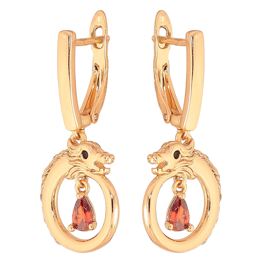 Сережки Xuping колір Позолота 18K англійський замок "Підвіски дракон з червоними кристалами" фото №1