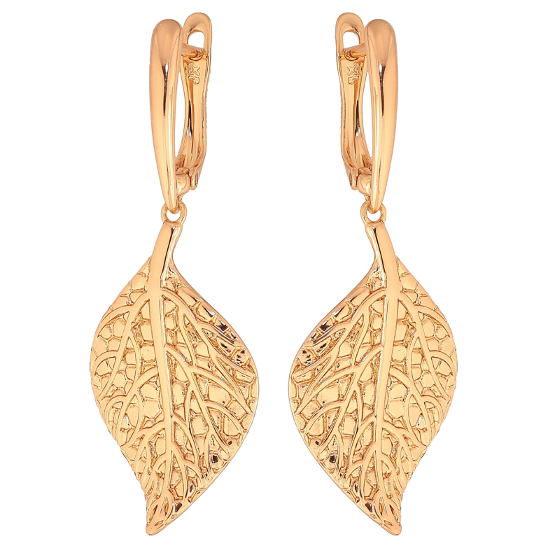 Серьги Xuping цвет Позолота 18К английский замок "Подвески листики" фото №1