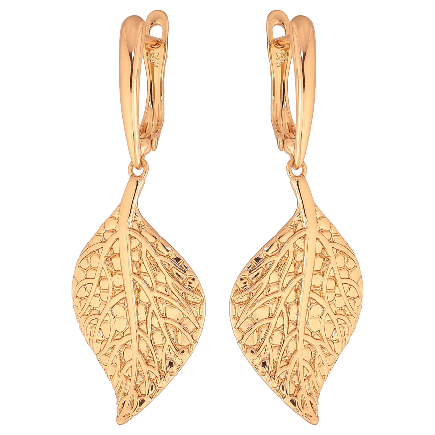 Серьги Xuping цвет Позолота 18К английский замок "Подвески листики" фото №1