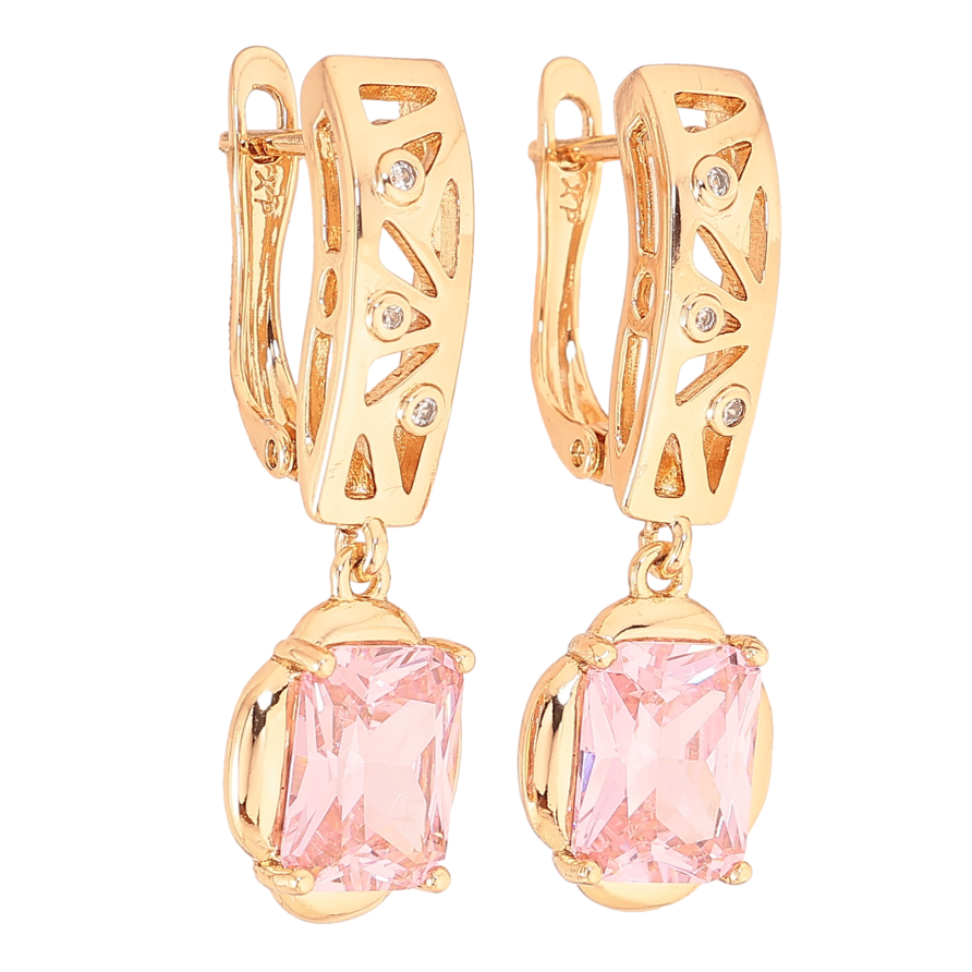 Серьги Xuping цвет Позолота 18K английский замок "Подвески с розовыми кристаллами" фото №1