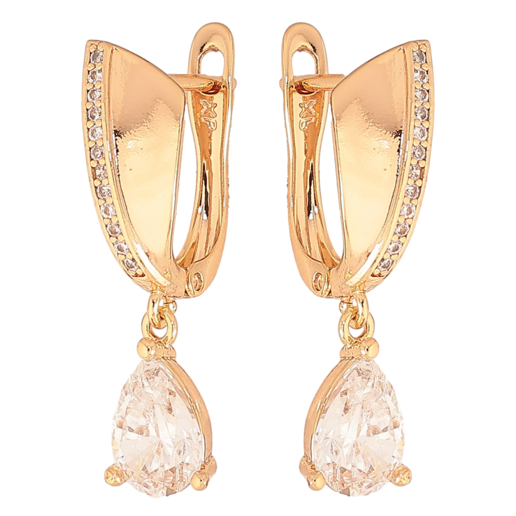 Серьги Xuping цвет Позолота 18К английский замок "Подвески с кристаллами" фото №21