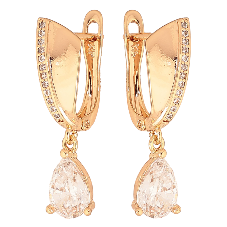 Серьги Xuping цвет Позолота 18К английский замок "Подвески с кристаллами" фото №1