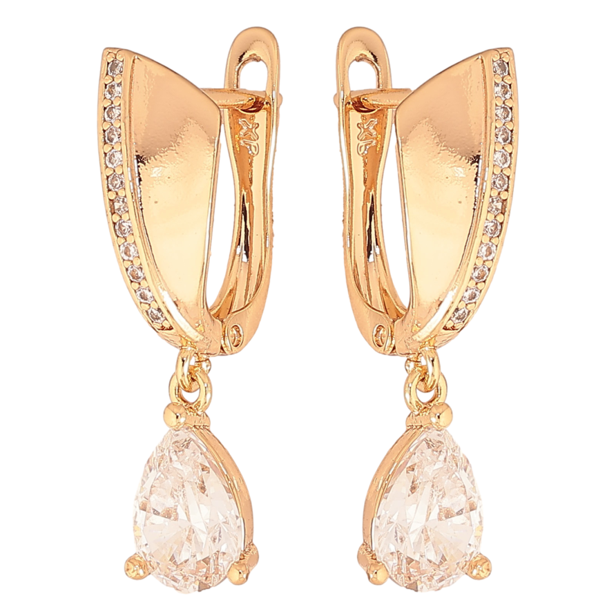 Серьги Xuping цвет Позолота 18К английский замок "Подвески с кристаллами" фото №1