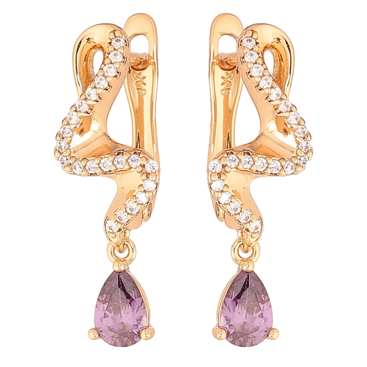Серьги Xuping цвет Позолота 18K английский замок "Подвески с сиреневыми кристаллами" фото №17