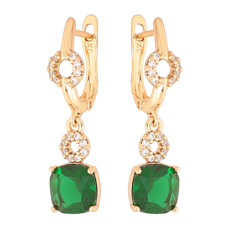 Серьги Xuping цвет Позолота 18K английский замок "Подвески с зелеными кристаллами" фото №9