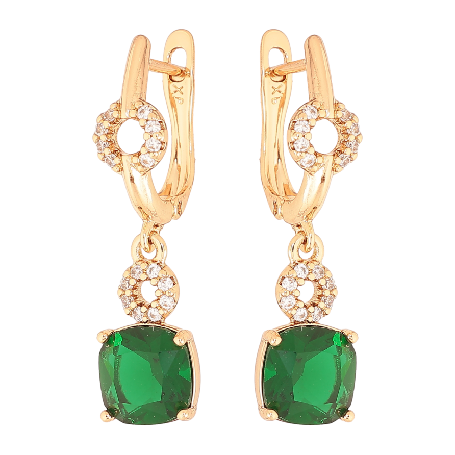 Серьги Xuping цвет Позолота 18K английский замок "Подвески с зелеными кристаллами" фото №1