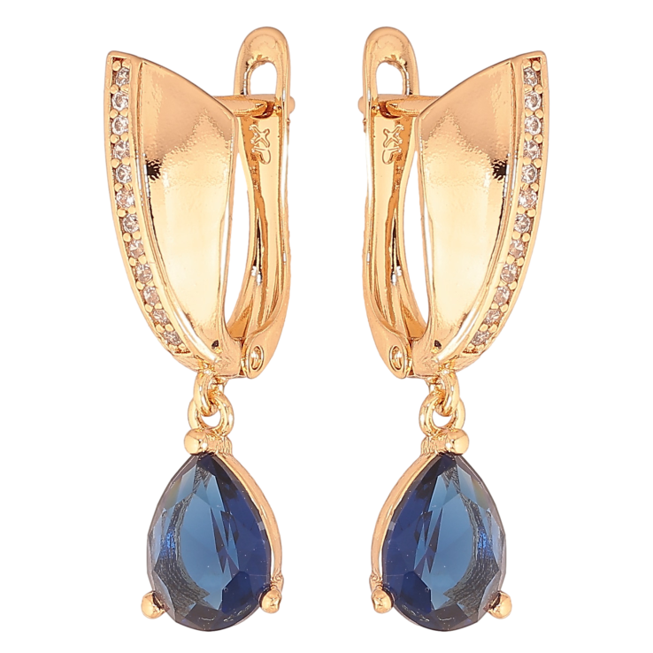 Серьги Xuping цвет Позолота 18К английский замок "Подвески с синими кристаллами" фото №23