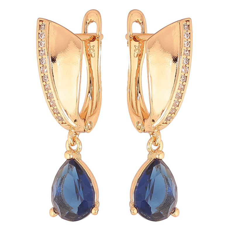 Сережки Xuping колір Позолота 18К англійський замок "Підвіски з синіми кристалами" фото №1