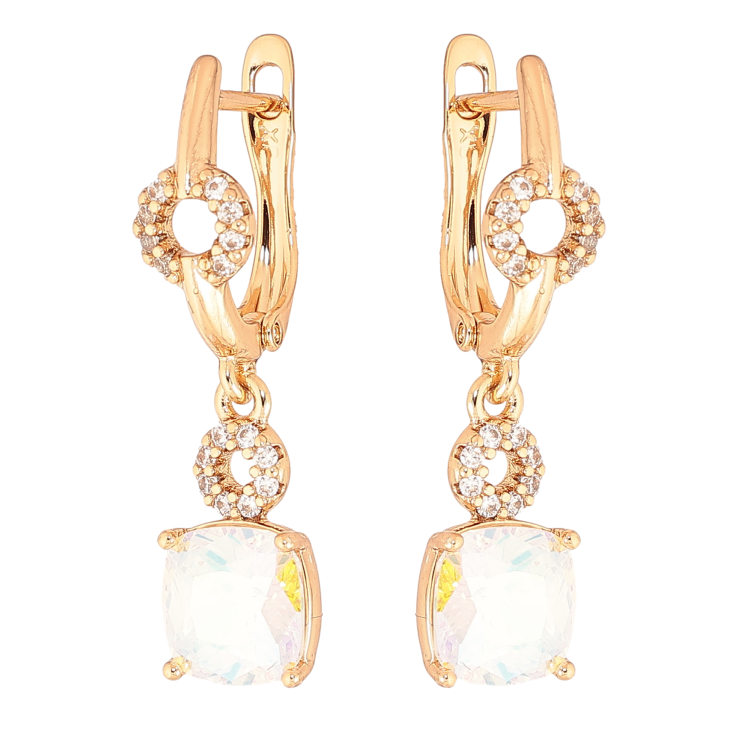 Серьги Xuping цвет Позолота 18K английский замок "Подвески с радужными кристаллами" фото №12