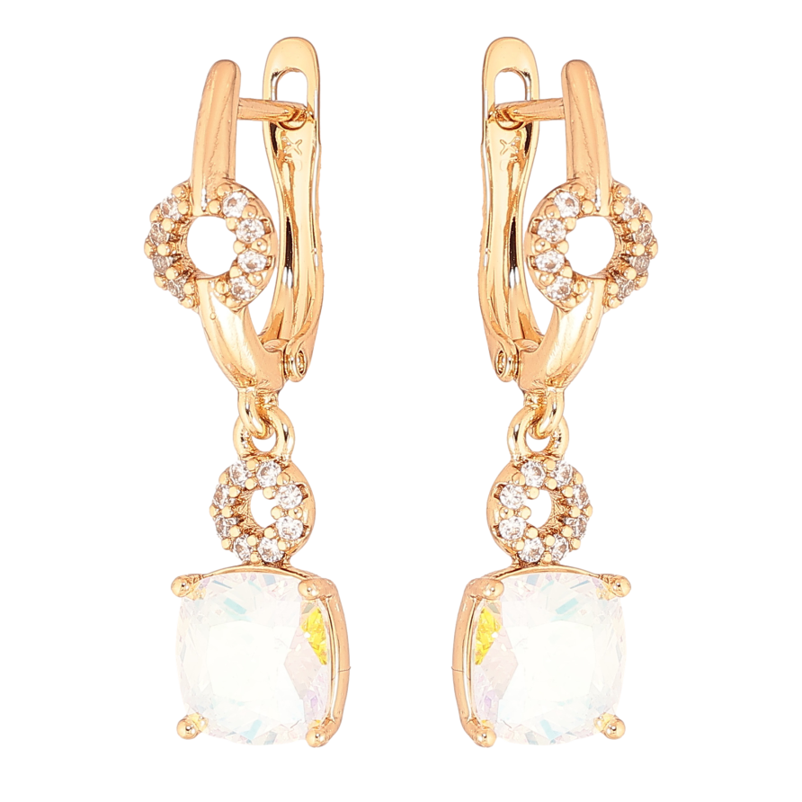 Серьги Xuping цвет Позолота 18K английский замок "Подвески с радужными кристаллами" фото №1