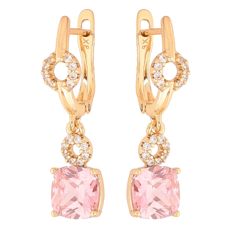 Серьги Xuping цвет Позолота 18K английский замок "Подвески с розовыми кристаллами" фото №7
