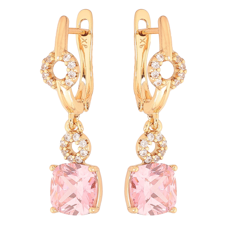Серьги Xuping цвет Позолота 18K английский замок "Подвески с розовыми кристаллами" фото №1