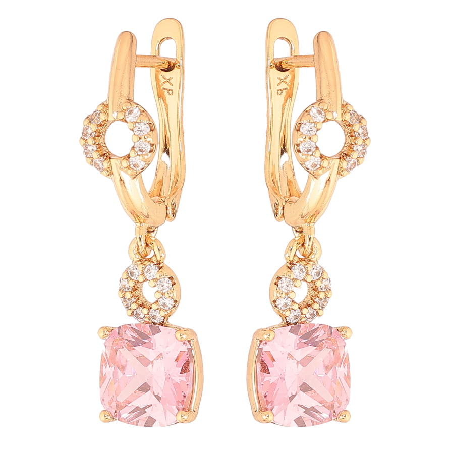 Серьги Xuping цвет Позолота 18K английский замок "Подвески с розовыми кристаллами" фото №1
