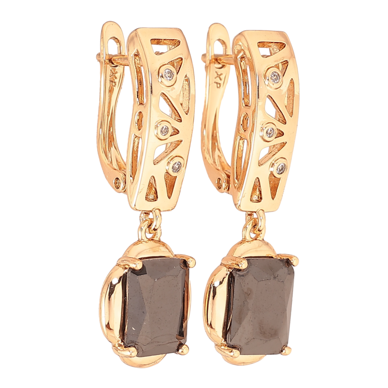 Сережки Xuping колір Позолота 18K англійський замок "Підвіски з чорними кристалами" фото №1