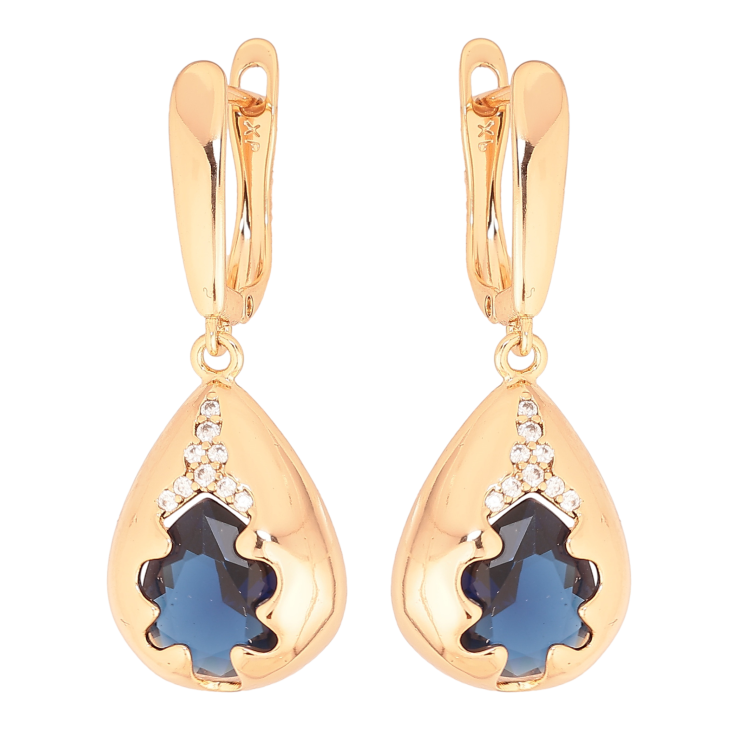 Сережки Xuping колір Позолота 18K англійський замок "Підвіски з синіми кристалами" фото №9