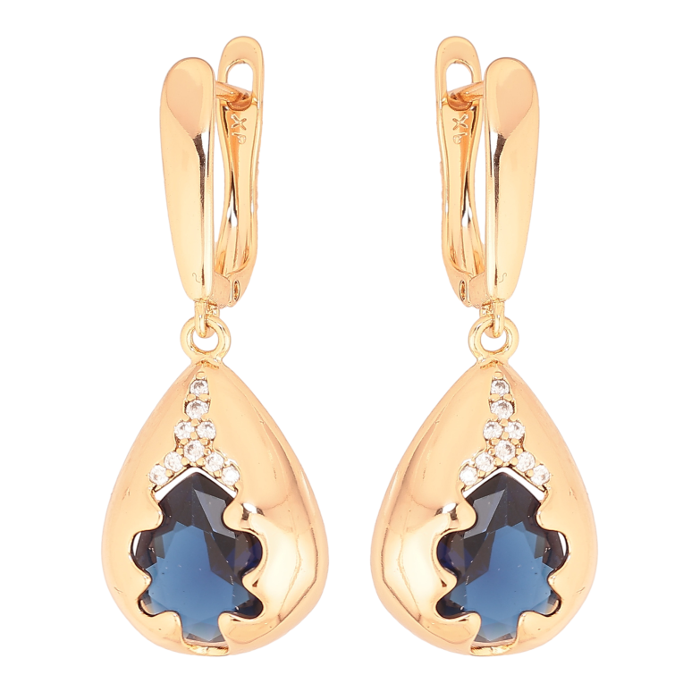 Сережки Xuping колір Позолота 18K англійський замок "Підвіски з синіми кристалами" фото №1