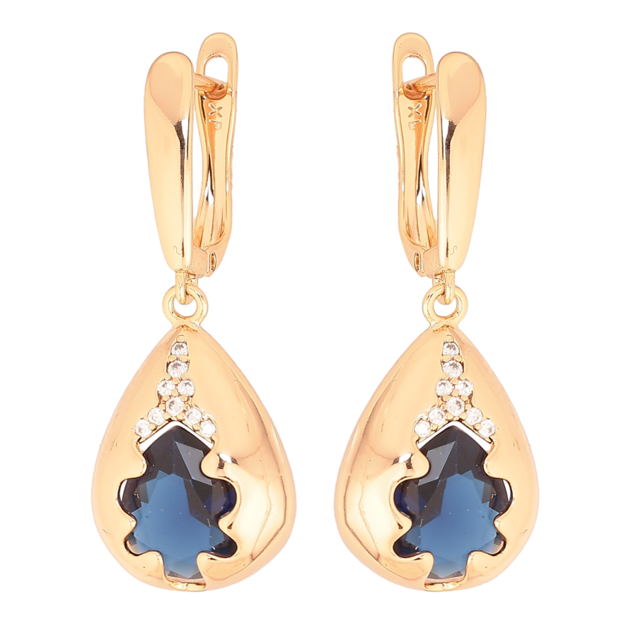 Серьги Xuping цвет Позолота 18K английский замок "Подвески с синими кристаллами" фото №1