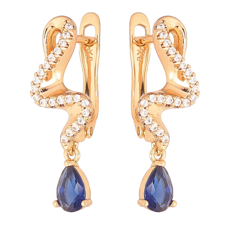 Серьги Xuping цвет Позолота 18K английский замок "Подвески с синими кристаллами" фото №16