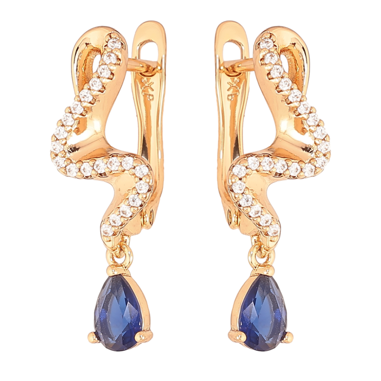 Серьги Xuping цвет Позолота 18K английский замок "Подвески с синими кристаллами" фото №2