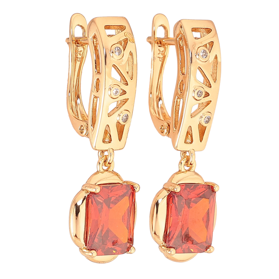 Сережки Xuping колір Позолота 18K англійський замок "Підвіски з красними кристалами" фото №1