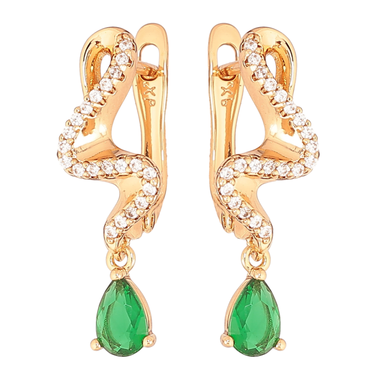 Серьги Xuping цвет Позолота 18K английский замок "Подвески с зелеными кристаллами" фото №14