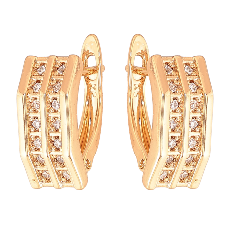 Серьги Xuping цвет Позолота 18K английский замок "Узор с кристаллами" фото №6