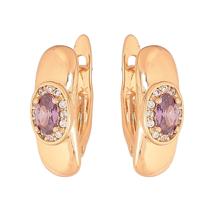 Сережки Xuping колір Позолота 18K англійський замок "Візерунок з бузковими кристалами" фото №8