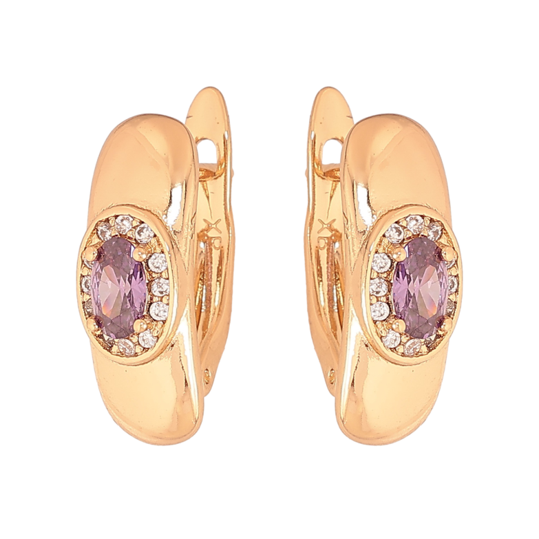 Сережки Xuping колір Позолота 18K англійський замок "Візерунок з бузковими кристалами" фото №2