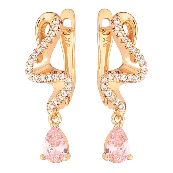 Серьги Xuping цвет Позолота 18K английский замок "Подвески с розовыми кристаллами" фото №15