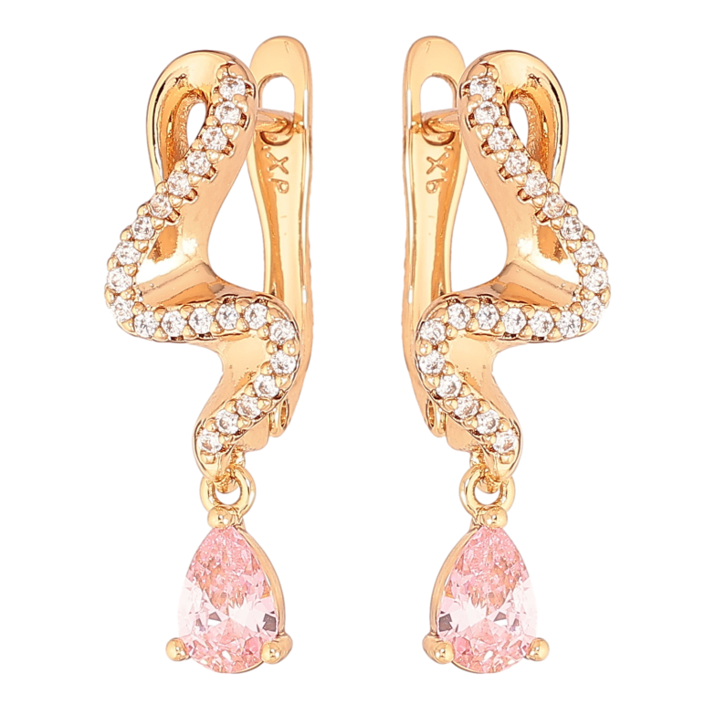 Серьги Xuping цвет Позолота 18K английский замок "Подвески с розовыми кристаллами" фото №1
