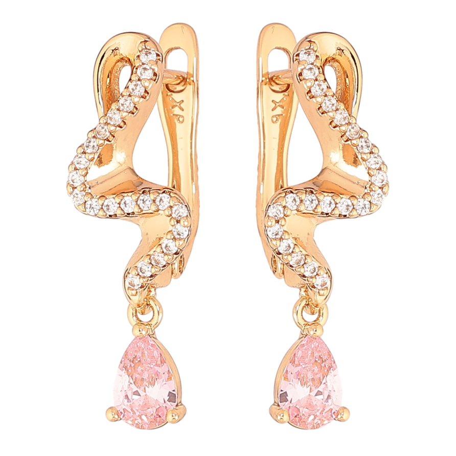 Серьги Xuping цвет Позолота 18K английский замок "Подвески с розовыми кристаллами" фото №1
