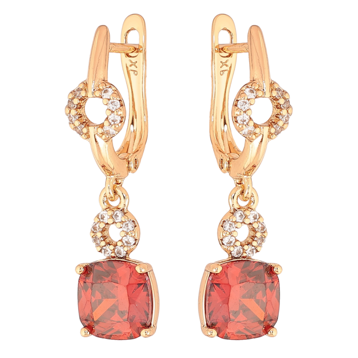 Серьги Xuping цвет Позолота 18K английский замок "Подвески с красными кристаллами" фото №10