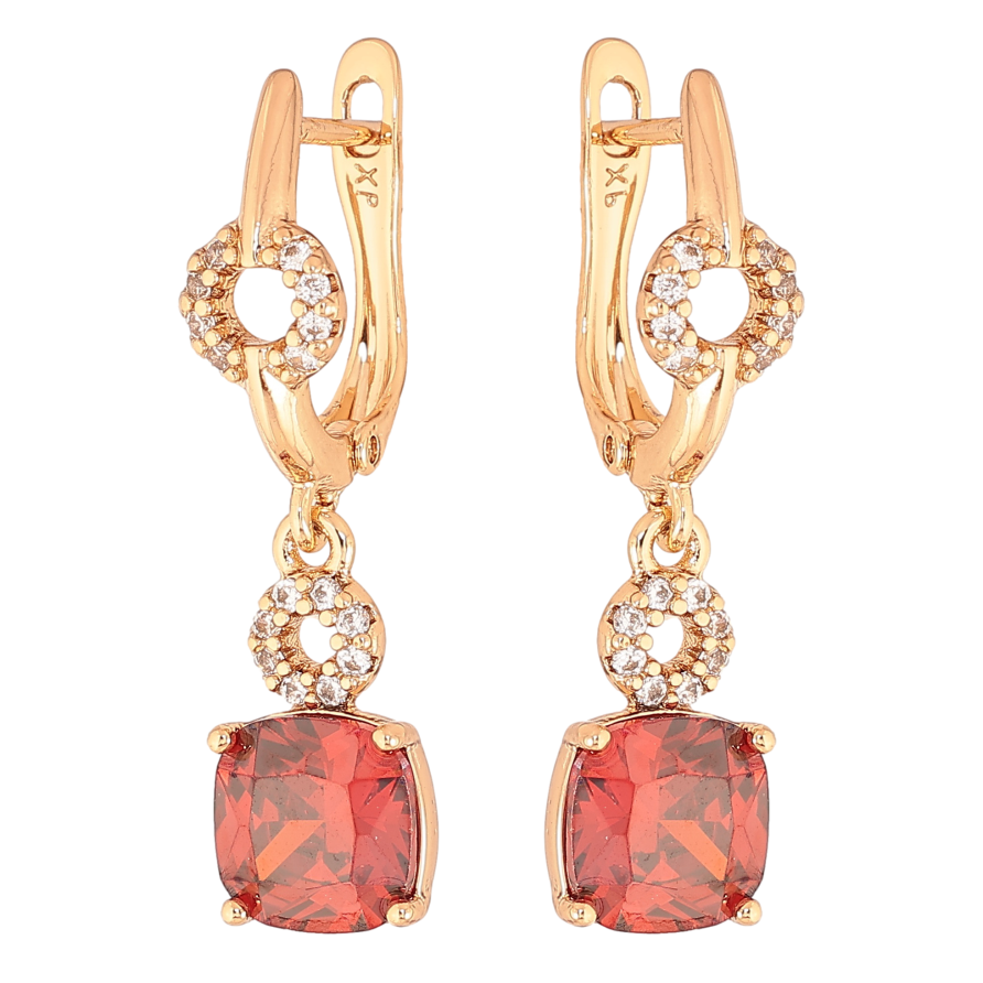 Серьги Xuping цвет Позолота 18K английский замок "Подвески с красными кристаллами" фото №1