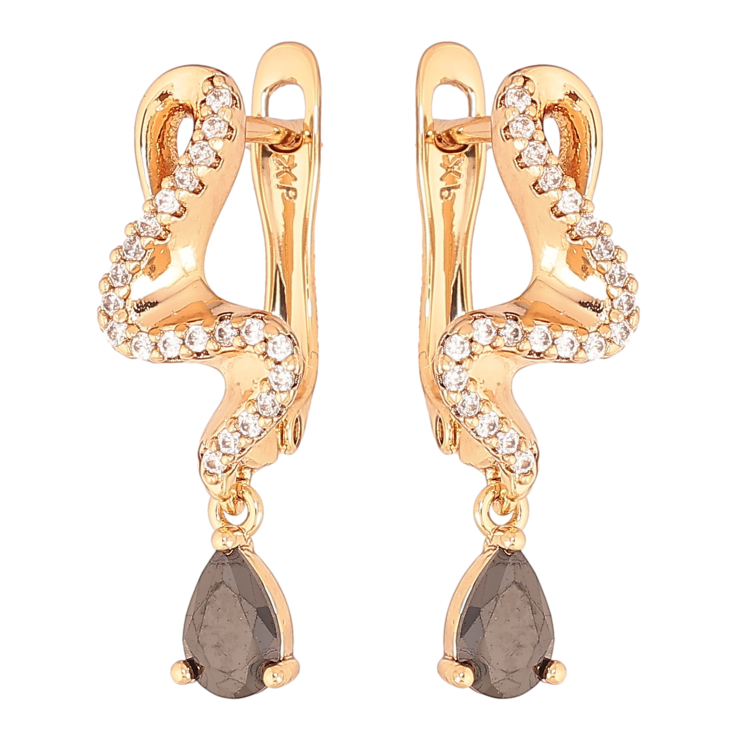 Серьги Xuping цвет Позолота 18K английский замок "Подвески с черными кристаллами" фото №13