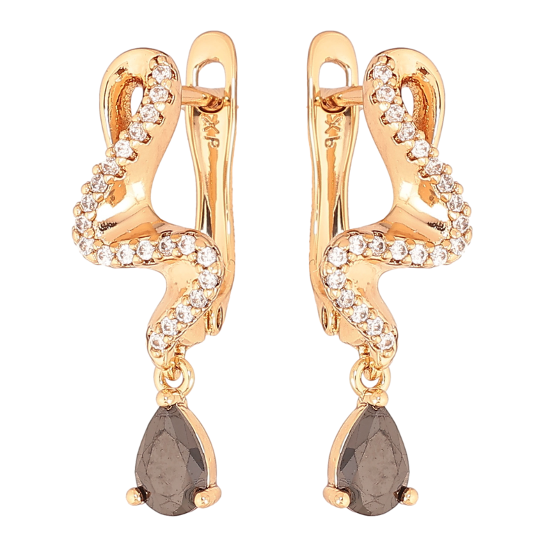 Серьги Xuping цвет Позолота 18K английский замок "Подвески с черными кристаллами" фото №1