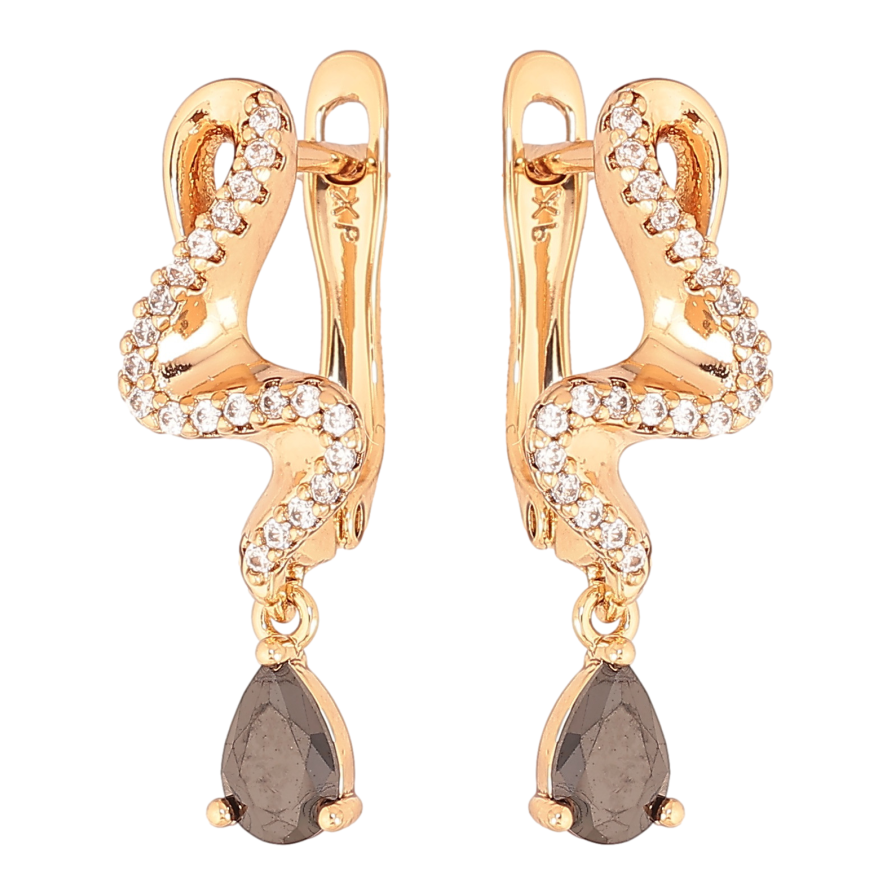 Серьги Xuping цвет Позолота 18K английский замок "Подвески с черными кристаллами" фото №1