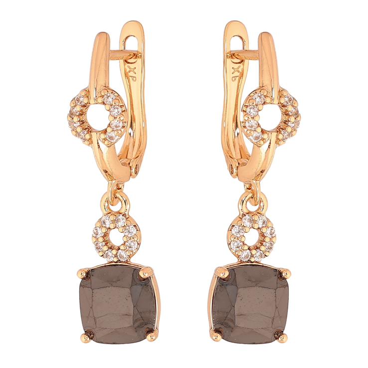 Серьги Xuping цвет Позолота 18K английский замок "Подвески с черными кристаллами" фото №8